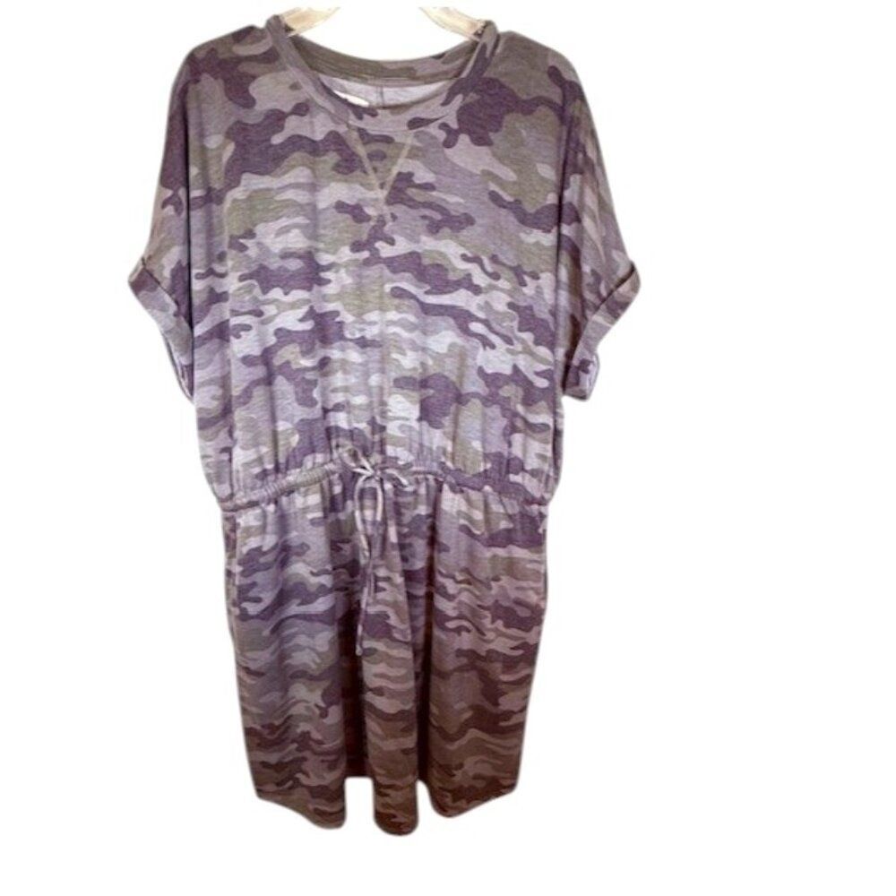 24/7 Maurices Camo Print Dress with Elastic Waist and Cuffed Cap Sleeve- Size 2X